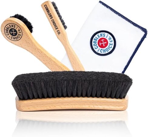 مجموعة فرشاة Cobbler’s Choice Co. Leather Care مع فرشاة أحذية Horsehair و Dauber Brush و Welt Brush و Microfiber - Brown in Saudi Arabia
