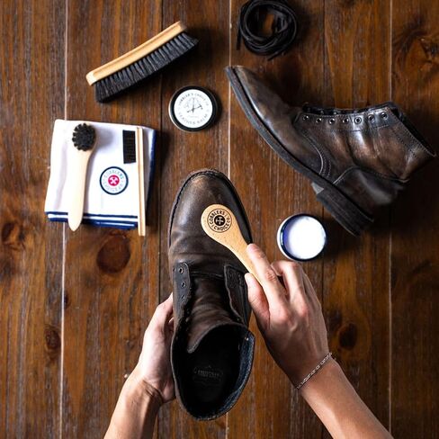 مجموعة فرشاة Cobbler’s Choice Co. Leather Care مع فرشاة أحذية Horsehair و Dauber Brush و Welt Brush و Microfiber - Brown in Saudi Arabia