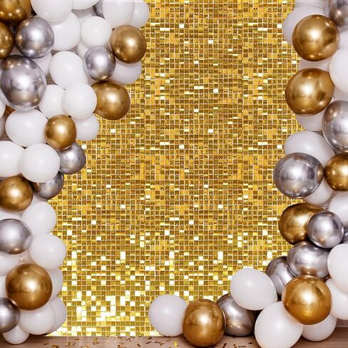 24PCS Gold Shimmer Wall Backdrop Gold Sequins Backdrop Decoration Panels, Photo Backdrops for Birthday, Anniversary Wedding Engagement Decoration (Gold) in Saudi Arabia
