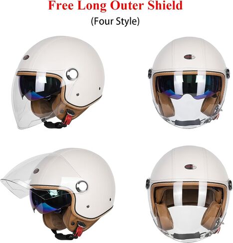 Open Face Motorcycle Helmets, DOT Approved 3/4 Moped Helmet Dual Visor Quick Release Buckle, Motorcycle Helmets for Adults, Vintage Helmets for Moped Scooter in Kuwait