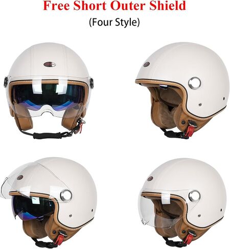 Open Face Motorcycle Helmets, DOT Approved 3/4 Moped Helmet Dual Visor Quick Release Buckle, Motorcycle Helmets for Adults, Vintage Helmets for Moped Scooter in Kuwait