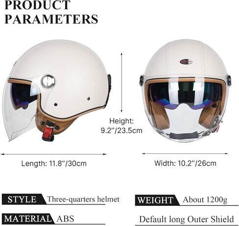 Open Face Motorcycle Helmets, DOT Approved 3/4 Moped Helmet Dual Visor Quick Release Buckle, Motorcycle Helmets for Adults, Vintage Helmets for Moped Scooter in Kuwait