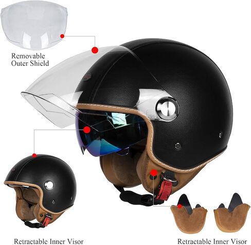 خوذات الدراجات النارية المفتوحة للدراجات النارية ، واعتدت بنقطة 3/4 خوذة مزدوجة الحافة المزدوجة مشبك سرعان in Kuwait
