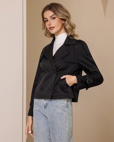 Cropped Trench Coat For Women Double Breasted Casual Trendy Long Sleeve Short Jacket in Kuwait
