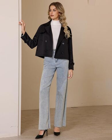 Cropped Trench Coat For Women Double Breasted Casual Trendy Long Sleeve Short Jacket in Kuwait