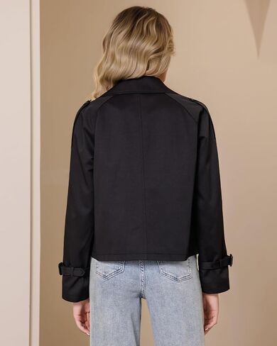 Cropped Trench Coat For Women Double Breasted Casual Trendy Long Sleeve Short Jacket in Kuwait