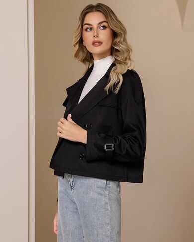Cropped Trench Coat For Women Double Breasted Casual Trendy Long Sleeve Short Jacket in Kuwait