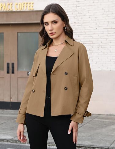 Agseem Womens Cost Trench Coat Coat عرضة مزدوجة الصدر الطويلة الطاغية السترات القصيرة مع جيوب أزياء الملابس الخارجية 2025 in Kuwait