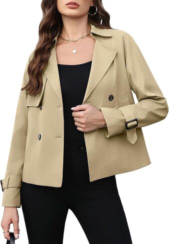 Agseem Womens Cost Trench Coat Coat عرضة مزدوجة الصدر الطويلة الطاغية السترات القصيرة مع جيوب أزياء الملابس الخارجية 2025 in Kuwait