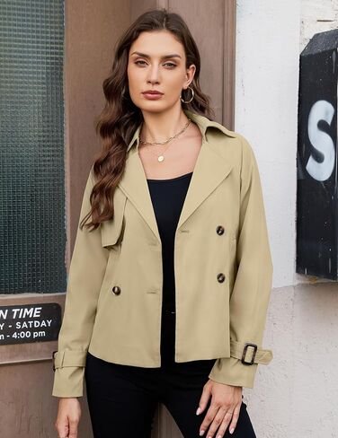 Agseem Womens Cost Trench Coat Coat عرضة مزدوجة الصدر الطويلة الطاغية السترات القصيرة مع جيوب أزياء الملابس الخارجية 2025 in Kuwait
