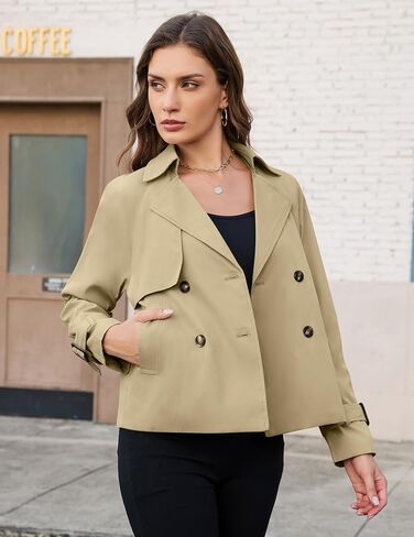 Agseem Womens Cost Trench Coat Coat عرضة مزدوجة الصدر الطويلة الطاغية السترات القصيرة مع جيوب أزياء الملابس الخارجية 2025 in Kuwait