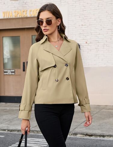Agseem Womens Cost Trench Coat Coat عرضة مزدوجة الصدر الطويلة الطاغية السترات القصيرة مع جيوب أزياء الملابس الخارجية 2025 in Kuwait