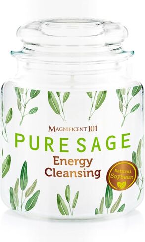 Magnificent 101 Pure Sage Energy Cleansing Aromatherapy Glass Candle for Meditation, Manifestation, and Intention-Setting - 14.5 oz with Lid, Natural Soy Wax and Essential Oil | 56-Hour Burn Time in Kuwait