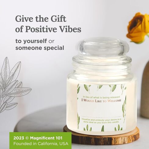 Magnificent 101 Pure Sage Energy Cleansing Aromatherapy Glass Candle for Meditation, Manifestation, and Intention-Setting - 14.5 oz with Lid, Natural Soy Wax and Essential Oil | 56-Hour Burn Time in Kuwait