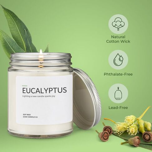 1OAK شمع الصويا الشمع المعطر (الأوكالبتوس) - شموع الصويا للمنزل المعطرة - قسط طويل الحرق - يدوي (7oz.) in Saudi Arabia