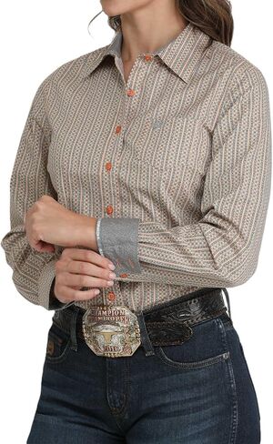 Cinch Women's Orange and Teal Print Button Down Msw91645251 in Saudi Arabia
