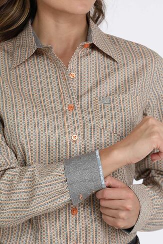 Cinch Women's Orange and Teal Print Button Down Msw91645251 in Saudi Arabia
