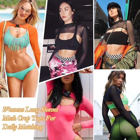 Zando Mesh Crop Tops for Women - Sexy Rave Outfits for Women Beloro Shurg See Through Top Sheer Long Sleeve Arm Cover Up in Kuwait