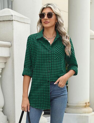 Zeagoo Long Sleeve Plaid Shirt for Women Button Down Shirts Buffalo Shackets Business Casual Blouses in Saudi Arabia