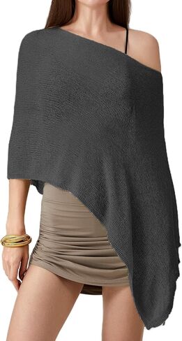Aopwsrlyi Womens Sheer Poncho Top Asymmetrical Knit Shawl See Through Mesh Pullover Cape Top Summer Beach Cover Up in Saudi Arabia