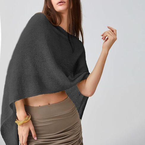 Aopwsrlyi Womens Sheer Poncho Top Asymmetrical Knit Shawl See Through Mesh Pullover Cape Top Summer Beach Cover Up in Saudi Arabia