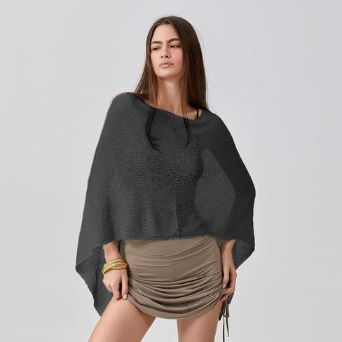 Aopwsrlyi Womens Sheer Poncho Top Asymmetrical Knit Shawl See Through Mesh Pullover Cape Top Summer Beach Cover Up in Saudi Arabia