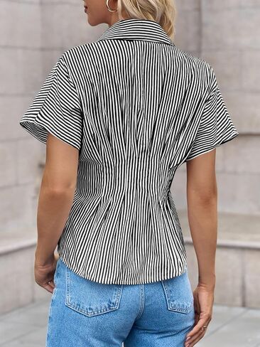 زر Tankaneo Womens Peplum Button أسفل القمصان القصيرة الأكمام المطوية قمم الصيف بلوزات عارضة الأعمال غير الرسمية in Saudi Arabia