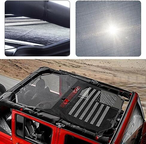 Us Flag Mesh Shade Top Cover Provides Sun Protection 4 Door 1pcs/Set Roof for Jeep for Wrangler 2007-2017 Black HUAMAO20182975 in Saudi Arabia