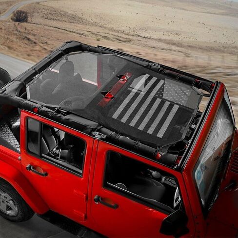 Us Flag Mesh Shade Top Cover Provides Sun Protection 4 Door 1pcs/Set Roof for Jeep for Wrangler 2007-2017 Black HUAMAO20182975 in Saudi Arabia