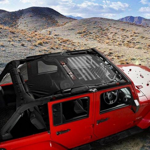 Us Flag Mesh Shade Top Cover Provides Sun Protection 4 Door 1pcs/Set Roof for Jeep for Wrangler 2007-2017 Black HUAMAO20182975 in Saudi Arabia