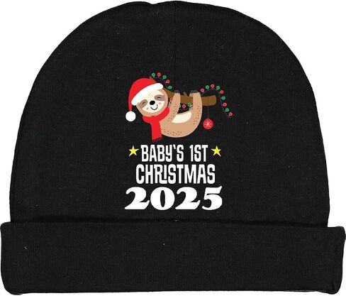inktastic 2025 Babys First Christmas Sloth Baby Beanie Hat in Saudi Arabia