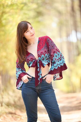 Lannaclothesdesign Boho Wrap Top for Women Beach Fashion - Tops Rayon Womens Tops مع جرس الأكمام in Kuwait