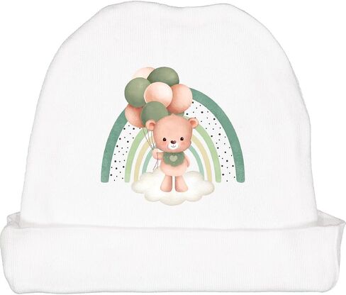 inktastic Cute Bear, Teddy Bear, Green Balloons, Boho Rainbow Baby Beanie Hat in Saudi Arabia