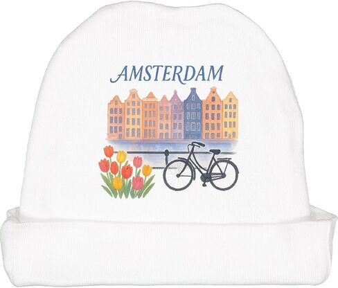 inktastic Amsterdam Cityscape مع دراجة وقبعة قبعة صغيرة in Saudi Arabia