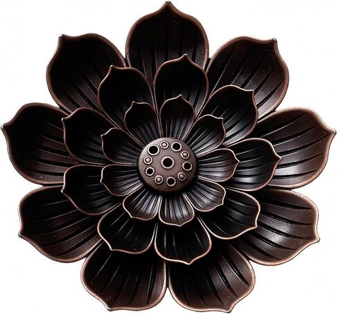 Large Bronze Lotus Multi-Hole Incense Holder, Metal Incense Burner Tray for Stick Cones, Vintage Aromatherapy Plate for Meditation Yoga Decor in Saudi Arabia