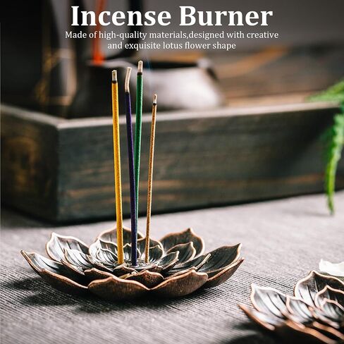 Large Bronze Lotus Multi-Hole Incense Holder, Metal Incense Burner Tray for Stick Cones, Vintage Aromatherapy Plate for Meditation Yoga Decor in Saudi Arabia