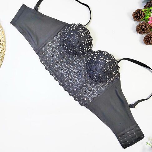 Women's Rhinestone Bustier Top Corset Sexy Club Party Crop Lace Going Out Sleeveless Top Vest Bra with Underwire in Saudi Arabia