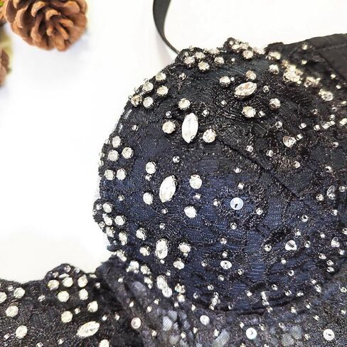 Women's Rhinestone Bustier Top Corset Sexy Club Party Crop Lace Going Out Sleeveless Top Vest Bra with Underwire in Saudi Arabia