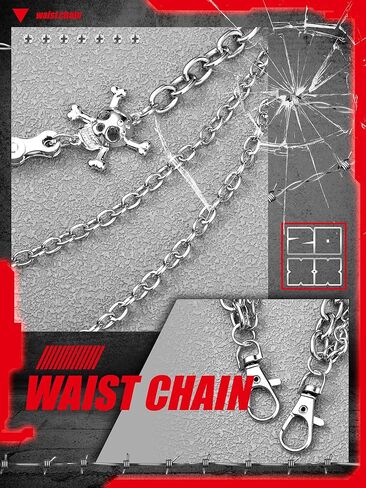 Quelay 6 PCS BANTS Chain for Men Hip Hop Pants Chain Cross Sword Star Rivet Goth Jean Hip Jewelry for Rock Women Excalies in Kuwait
