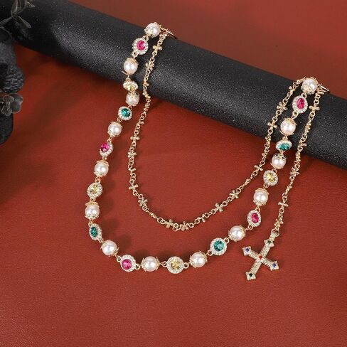 Pants Chain, Alloy Double Layer Pearl Wallet Chains with Crucifix Pendant Stylish Jeans Accessory Personalized Jewelry for Women Men Pocket Pants in Saudi Arabia