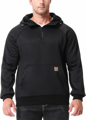 Men's Fashion Hoodie Fleece Warm Sweatshirt | Fleece-Lined Thickened Quarter-Zip Design Pullover Versatile in Saudi Arabia