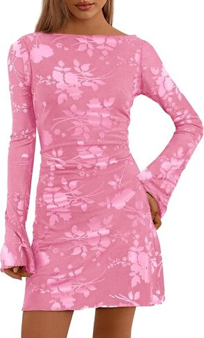 PRETTYGARDEN Women's 2025 Fall Fashion Floral Long Sleeve Mini Dress Mesh Bodycon Short Party Date Night Going Out Dresses in Saudi Arabia