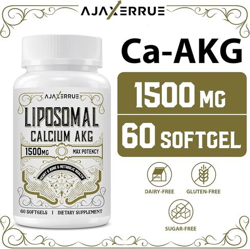 Liposomal Calcium AKG Supplement 1500 MG (Alpha-Ketoglutaric Acid), High Absorption, More Effective Than AAKG, Ca AKG for Longevity, Age Defense, Cellular Energy, Metabolic Function, 120 Softgels in Saudi Arabia