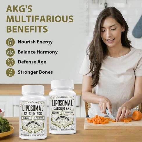Liposomal Calcium AKG Supplement 1500 MG (Alpha-Ketoglutaric Acid), High Absorption, More Effective Than AAKG, Ca AKG for Longevity, Age Defense, Cellular Energy, Metabolic Function, 120 Softgels in Saudi Arabia