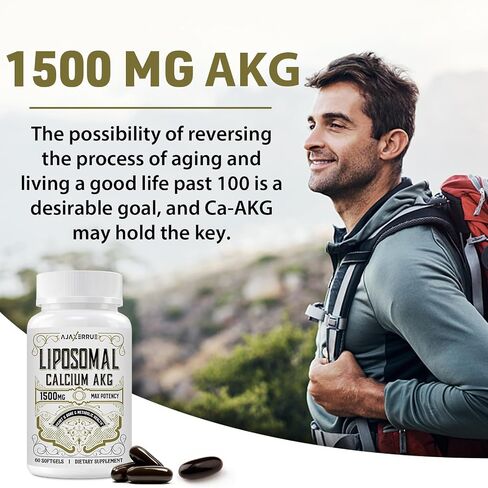 Liposomal Calcium AKG Supplement 1500 MG (Alpha-Ketoglutaric Acid), High Absorption, More Effective Than AAKG, Ca AKG for Longevity, Age Defense, Cellular Energy, Metabolic Function, 120 Softgels in Saudi Arabia