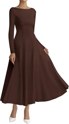 BTFBM Fall Dresses for Women 2025 Trendy Boat Neck Long Sleeve A Line Flowy Knit Loose Casual Elegant Party Maxi Dress in Saudi Arabia