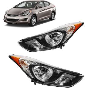 زوج تجميع المصابيح الأمامية Philtop لعام 2011 2012 2013 Hyundai Elantra ، السكن الأسود مع عدسة Amber Reflector Clear Clear ، سائق استبدال نمط Halogen Light OE وجانب الركاب in Kuwait
