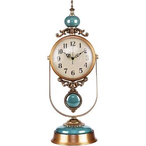 Vintage Metal Table Clock, Silent Operation, Gold and Brown, Battery Powered Desk Clock with Antique Design, 12 Inches in Saudi Arabia