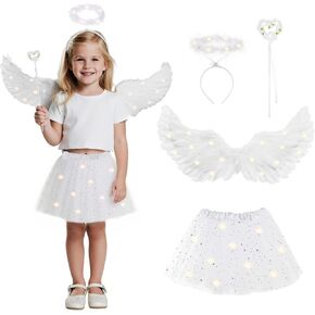 4pcs قادت زي الملاك للفتيات في سن المراهقة البالغين الهالوين أجنحة hola wand tutu التنورة الحزب لباس الملابس in Kuwait