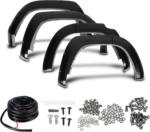 Ikon Motorsports Fender Flares متوافق مع 2014-2022 Toyota 4Runner (باستثناء الطرز المحدودة) ، طراز الجيب على غرار الأسود غير المصقول على واقي عجلة PP in Saudi Arabia